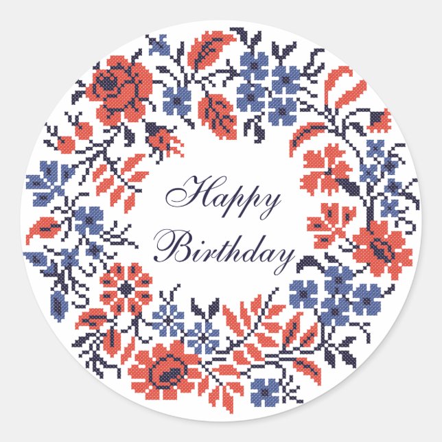 Happy Birthday Flowers cycle Classic Round Sticker (Front)