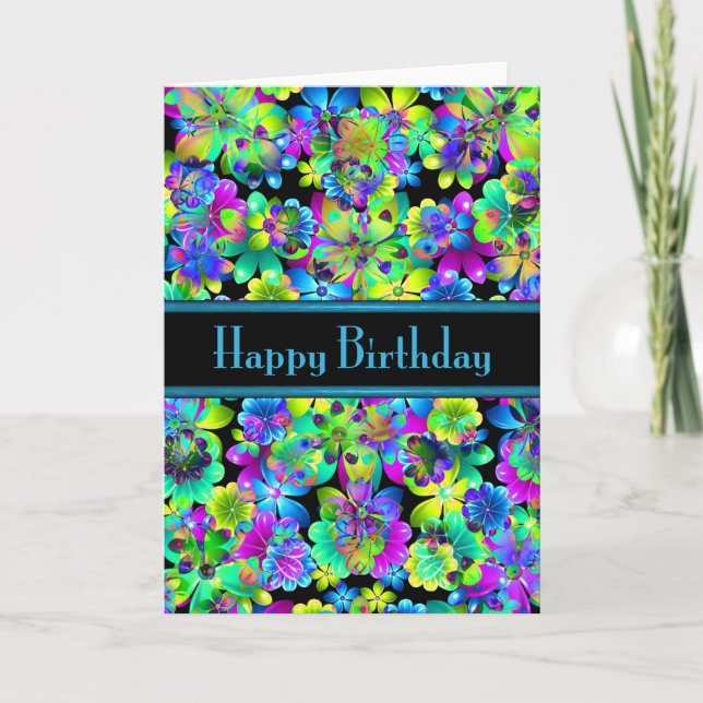 Happy Birthday Flowers Greeting Card (Front)