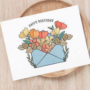 Happy Birthday Flowers Illustrated Postcard
