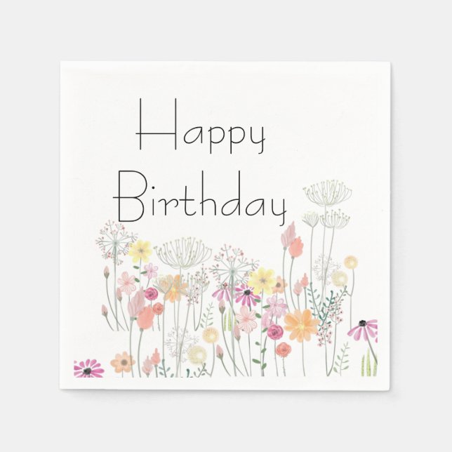 Happy Birthday Flowers Napkin (Front)