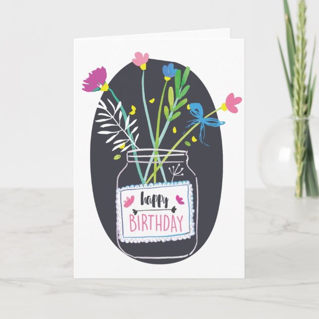 Happy Birthday Flowers - Personalise Card (Front)