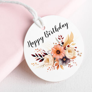 Happy Birthday Flowers Round Sticker