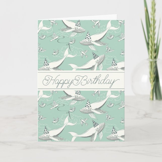 Happy Birthday | Flying Whale Birthday Party Card (Front)