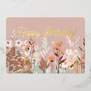 Happy Birthday Foil Card Floral Design Pastel