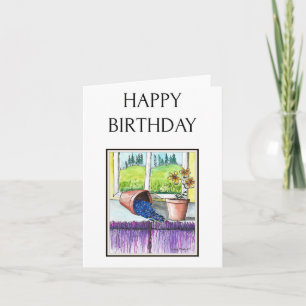 Happy Birthday, Folk Art, Country, Blueberries Art Card