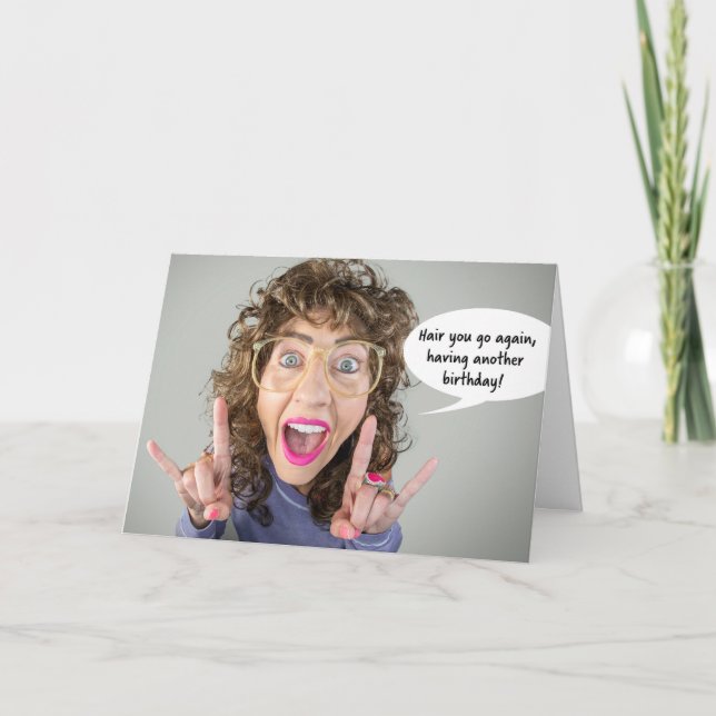 Happy Birthday For Anyone Big Hair 80s Humour  Holiday Card (Front)