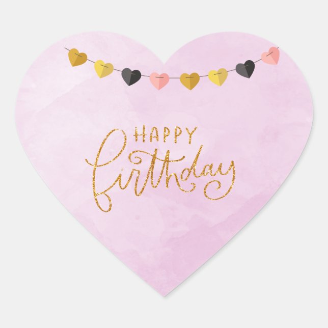 Happy Birthday for Her String of Hearts Heart Sticker (Front)