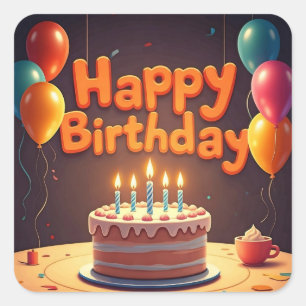 Happy Birthday for Kids - Colourful Balloons Cake  Square Sticker