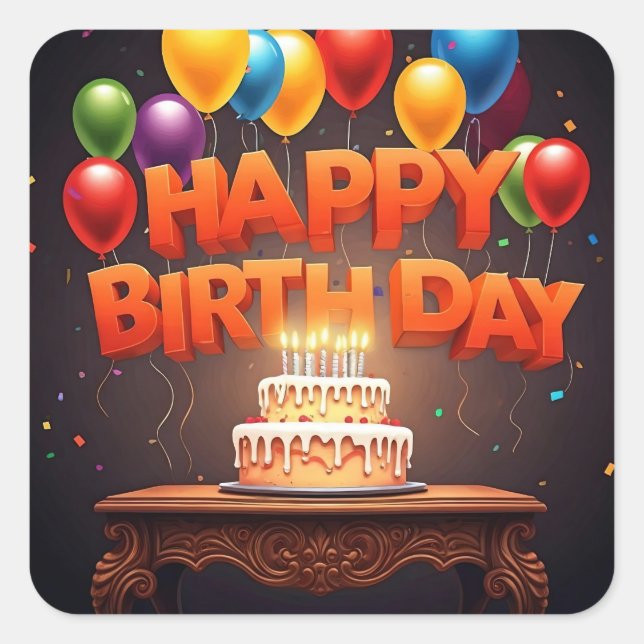 Happy Birthday for Kids - Colourful Balloons Cake  Square Sticker (Front)