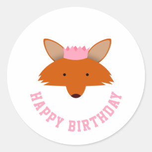 Happy Birthday Fox Classic Round Sticker