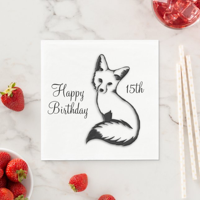 Happy Birthday Fox w Age Napkin (Insitu)