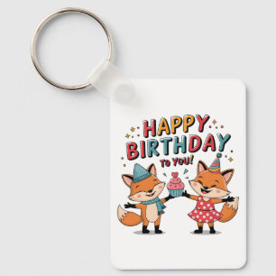 Happy Birthday Foxes Key Ring