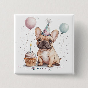Happy Birthday French Bulldog 15 Cm Square Badge