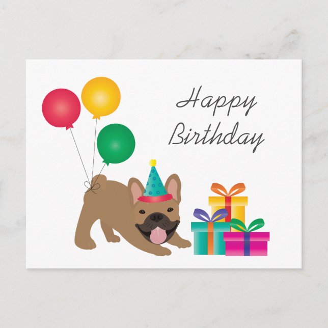 Happy Birthday French Bulldog Colourful Postcard (Front)