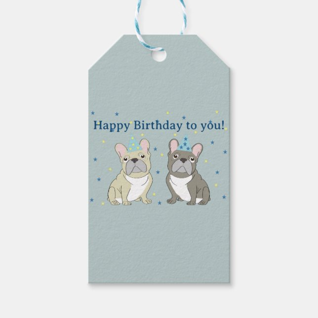 Happy birthday French, bulldog Gift Tags (Front)