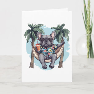 Happy Birthday French Bulldog In Hawaiian Top Card