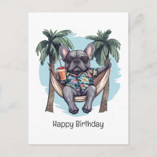Happy Birthday French Bulldog In Hawaiian Top Postcard