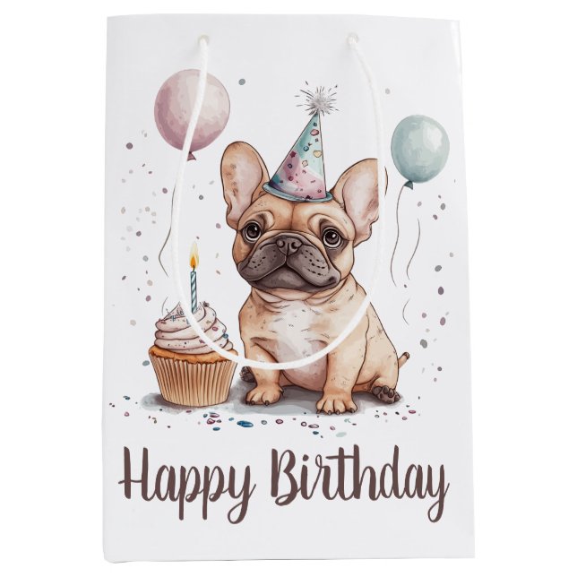 Happy Birthday French Bulldog Medium Gift Bag (Front)