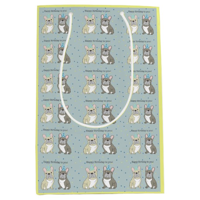 Happy birthday French, bulldog Medium Gift Bag (Front)