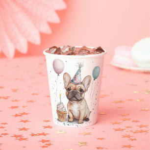 Happy Birthday French Bulldog Paper Cups