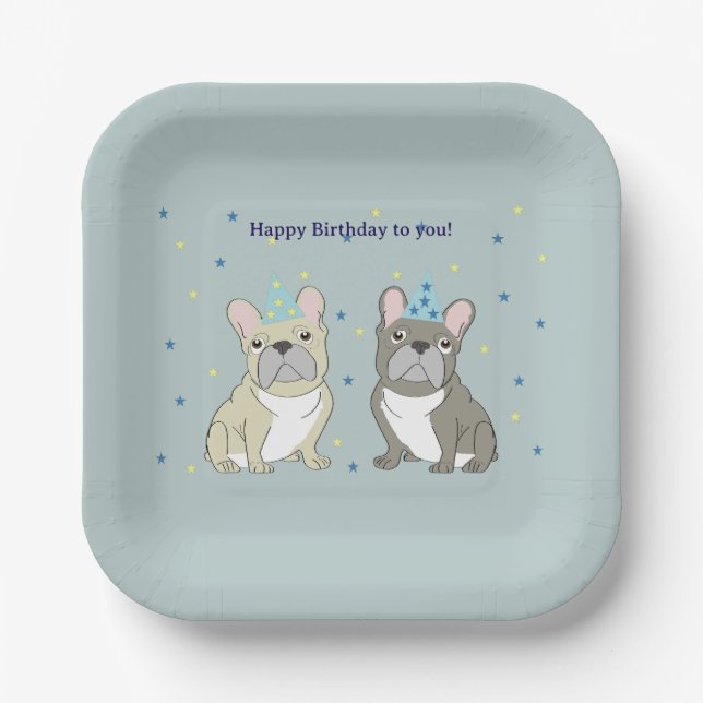 Happy birthday French, bulldog Paper Plate (Front)