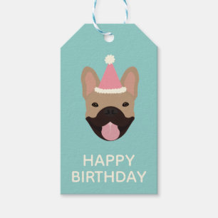 Happy Birthday French Bulldog Party Hat Gift Tags