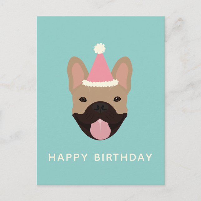 Happy Birthday French Bulldog Party Hat Postcard (Front)
