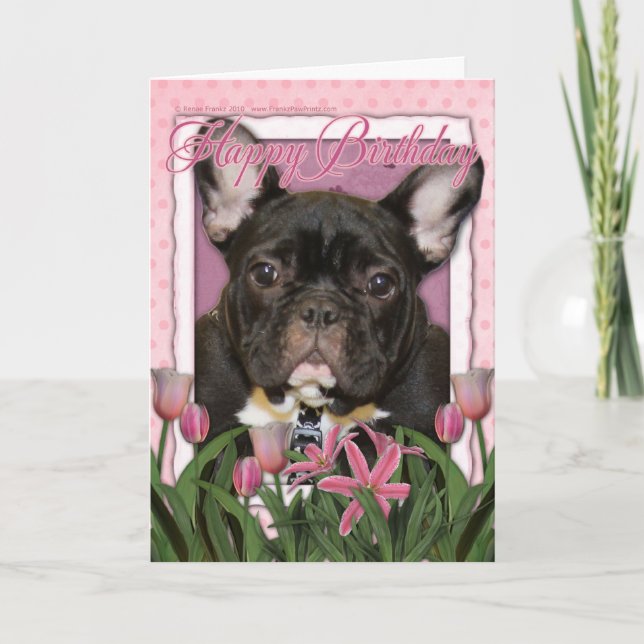 Happy Birthday - French Bulldog - Teal Card (Front)