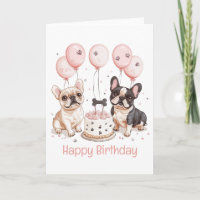 Happy Birthday French Bulldogs Birthday Cake Pink