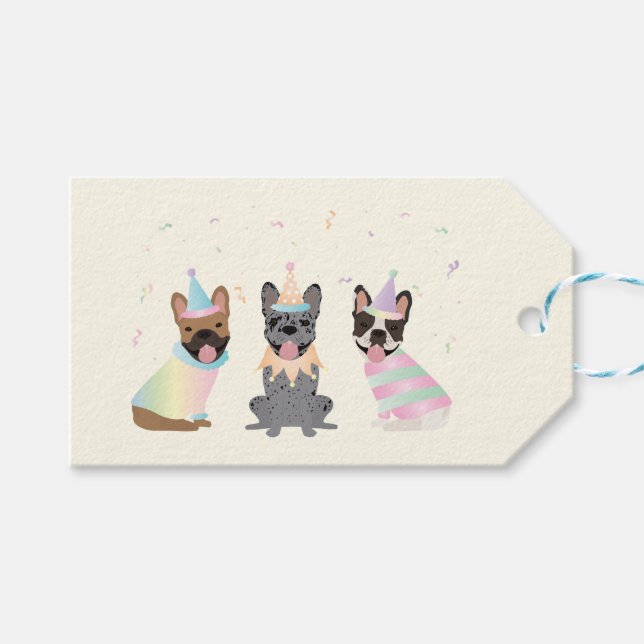 Happy Birthday French Bulldogs Gift Tags (Front (Horizontal))