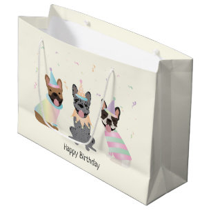 Happy Birthday French Bulldogs Large Gift Bag