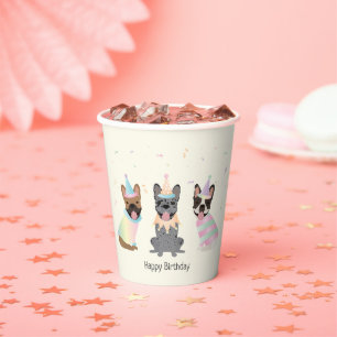 Happy Birthday French Bulldogs Paper Cups