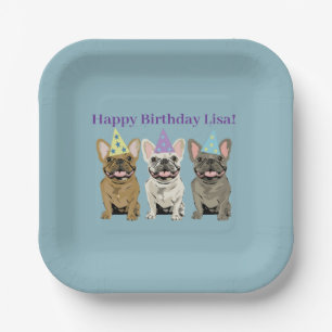 Happy Birthday! French Bulldogs Paper Plate