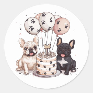 Happy Birthday French Bulldogs Party Hats Classic Round Sticker