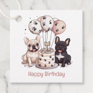 Happy Birthday French Bulldogs Party Hats Favour Tags