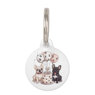 Happy Birthday French Bulldogs Party Hats Pet Tag