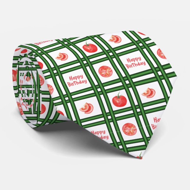 Happy Birthday - Fresh Tomato Pattern Tie (Rolled)