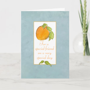 Happy Birthday Friend Apricot Fruit Grey Card