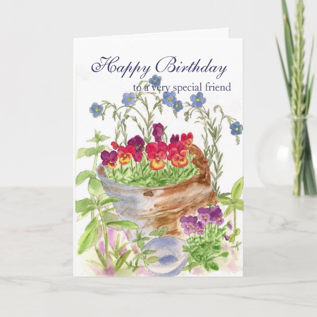 Happy Birthday Friend Flower Bucket Bouquet Card (Front)