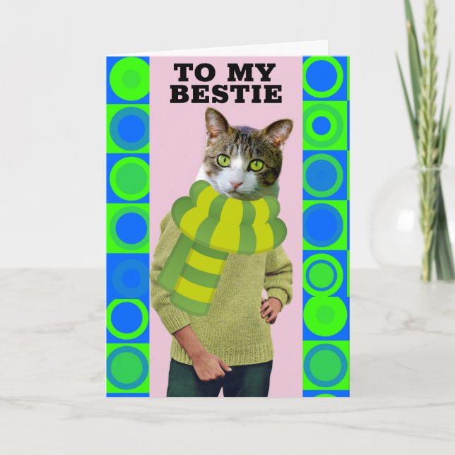 HAPPY BIRTHDAY FRIEND FUNNY CAT GREETING CARD (Front)