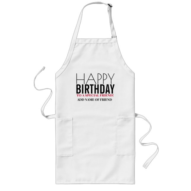 Happy Birthday Friend Name Personalised Long Apron (Front)