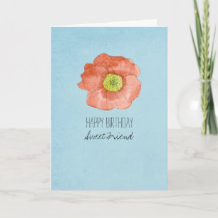 Happy Birthday Friend Red Watercolor Poppy Card