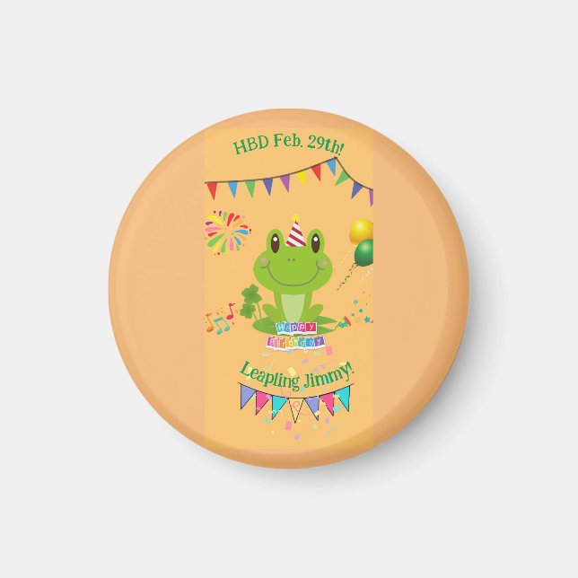 Happy Birthday Frog Banners Balloon Fireworks Magnet (Front)