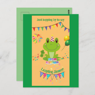Happy Birthday Frog Banners Balloon Fireworks Postcard