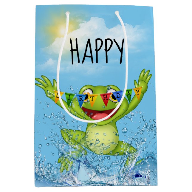 Happy Birthday Frog In Water Medium Gift Bag (Front)