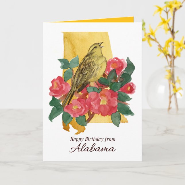 Happy Birthday From Alabama Camellia Yellowhammer  Card (Yellow Flower)