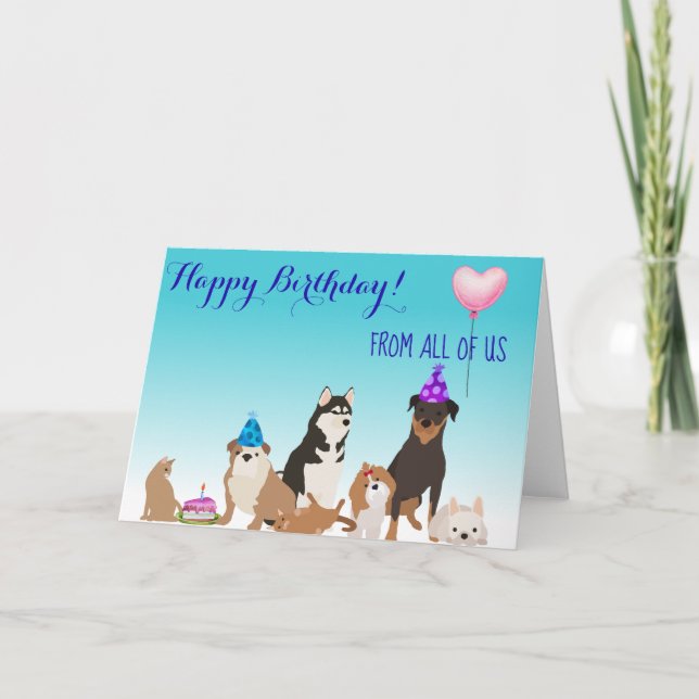 Happy Birthday from All of Us Dog Cat Work Card (Front)
