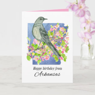 Happy Birthday from Arkansas Mockingbird Flowers Card