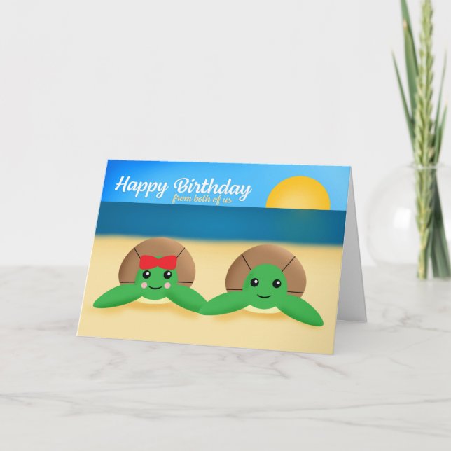 Happy Birthday From Both of Us Cute Sea Turtles Card (Front)