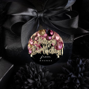 Happy Birthday From Burgundy GOLD Balloons Classic Round Sticker